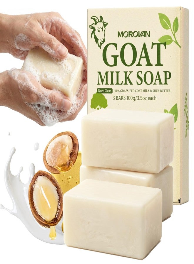 Morovan Goat Milk Soap Body Cleanser: Gently Cleansing & Moisturizing for All Skin Types 3 Bars 10.5oz Goat Soap Gentle Formula for Dry Skin, Eczema & Sensitive Skin Men & Women Daily Use - Image 1